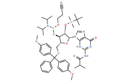 5'-O-(4,4-二甲氧基三苯甲基)-2'-O-[(叔丁基)二甲基硅基]-N-异丁酰基鸟苷-3'-(2-氰基乙基-N,N-二异丙基)亚磷酰胺