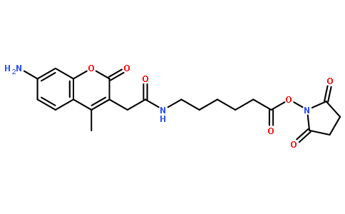 AMCA-X, SE [6-((7-Amino-4-methylcoumarin-3-acetyl)amino)hexanoic acid, succinimidyl ester]