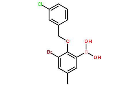 (3-Bromo-2-((3-chlorobenzyl)oxy)-5-methylphenyl)boronic acid