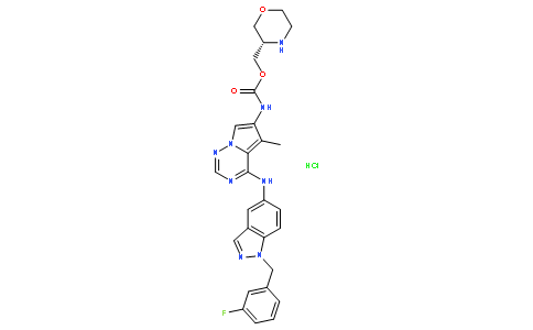 (S)-morpholin-3-ylmethyl 4-(1- (3-fluorobenzyl)-1H-indazol-5-ylamino) -5-methylpyrrolo[1,2-f][1,2,4] triazin-6-ylcarbama