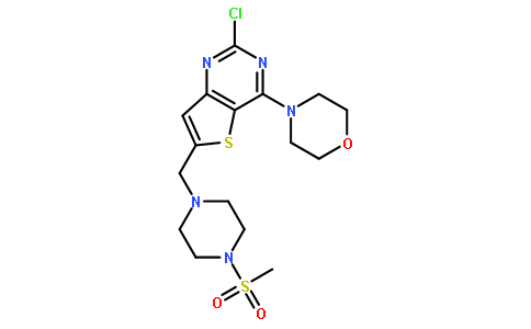 4-(2-chloro-6-((4-(methylsulfonyl)piperazin-1-yl)methyl)thieno[3,2-d]-pyrimidin-4-yl)morpholine