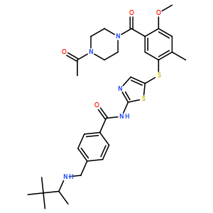 N-(5-((5-(4-Acetylpiperazine-1-carbonyl)-4-methoxy-2-methylphenyl)thio)thiazol-2-yl)-4-(((3,3-dimethylbutan-2-yl)amino)methyl)benzamide